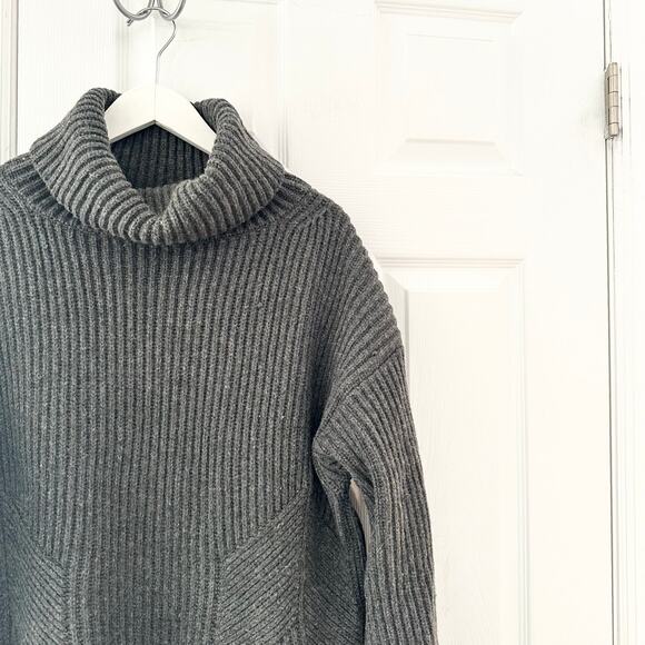Thakoon Charcoal Grey Chunky Turtleneck Ribbed Oversized Tunic Sweater Large - Picture 5 of 10